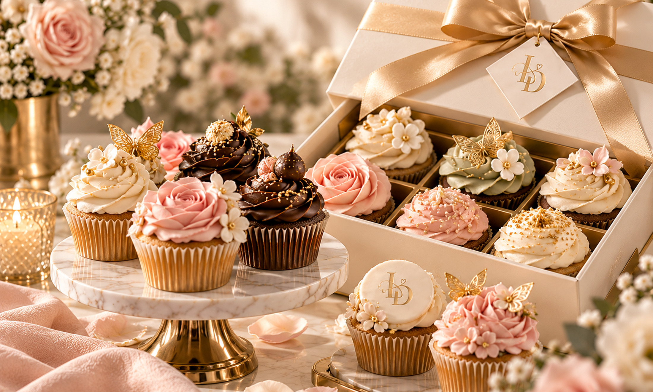 Close view of customized La Dulcería cupcakes